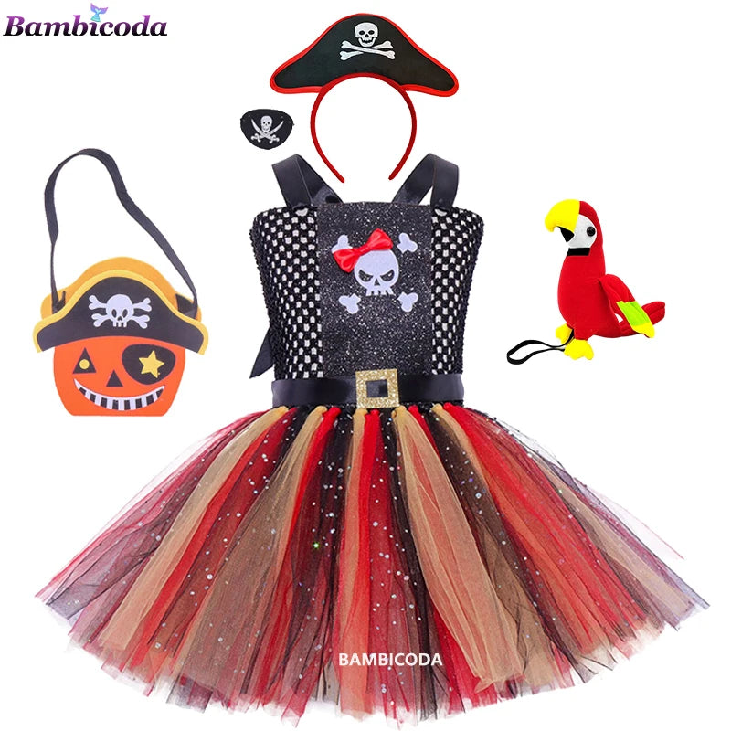 Girls Pirate Costume Dress – Fancy Cosplay Outfit for Halloween, Carnival & Party Dress-Up, Ages 3–10Y