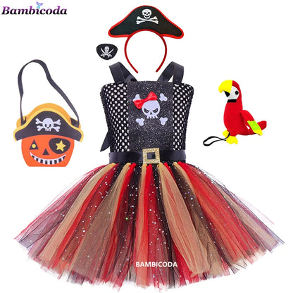 Girls Pirate Costume Dress – Fancy Cosplay Outfit for Halloween, Carnival & Party Dress-Up, Ages 3–10Y