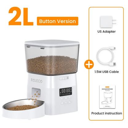 ROJECO Comedero Automático para Mascotas – Dispensador Inteligente de Comida Seca con Control por Botones para Perros y Gatos