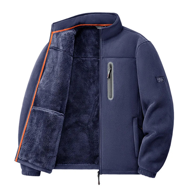 Men's Winter Fleece Jacket Thickened Polar Fleece Warm Insulated Casual Coat for Outdoor Activities and Autumn Cold Weather