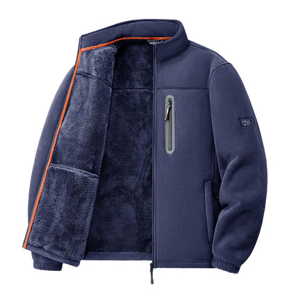 Men's Winter Fleece Jacket Thickened Polar Fleece Warm Insulated Casual Coat for Outdoor Activities and Autumn Cold Weather