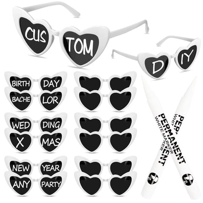 12–120PCS Personalized Heart Sunglasses with Pen – Wedding & Bachelorette Party Favors, Bridal Party Photo Props & Gifts