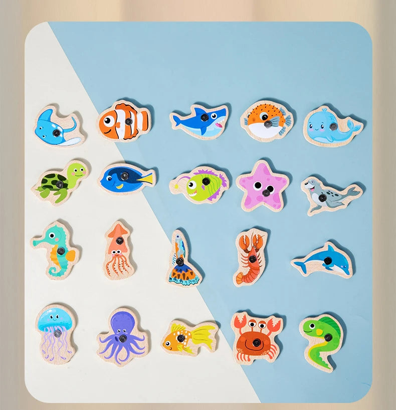 Jouet de Pêche Magnétique en Bois – Jeu d'Apprentissage Montessori sur la Vie Marine, Activité de Pêche Éducative Précoce pour Bébé, Jouet de Développement Cognitif Interactif Parent-Enfant pour Enfants