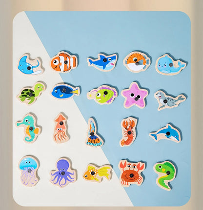 Jouet de Pêche Magnétique en Bois – Jeu d'Apprentissage Montessori sur la Vie Marine, Activité de Pêche Éducative Précoce pour Bébé, Jouet de Développement Cognitif Interactif Parent-Enfant pour Enfants