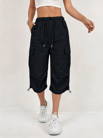 Women's Lightweight Cargo Pants – Quick-Dry Knee-Length Athletic Trousers with Multiple Pockets, Casual Outdoor & Sportswear