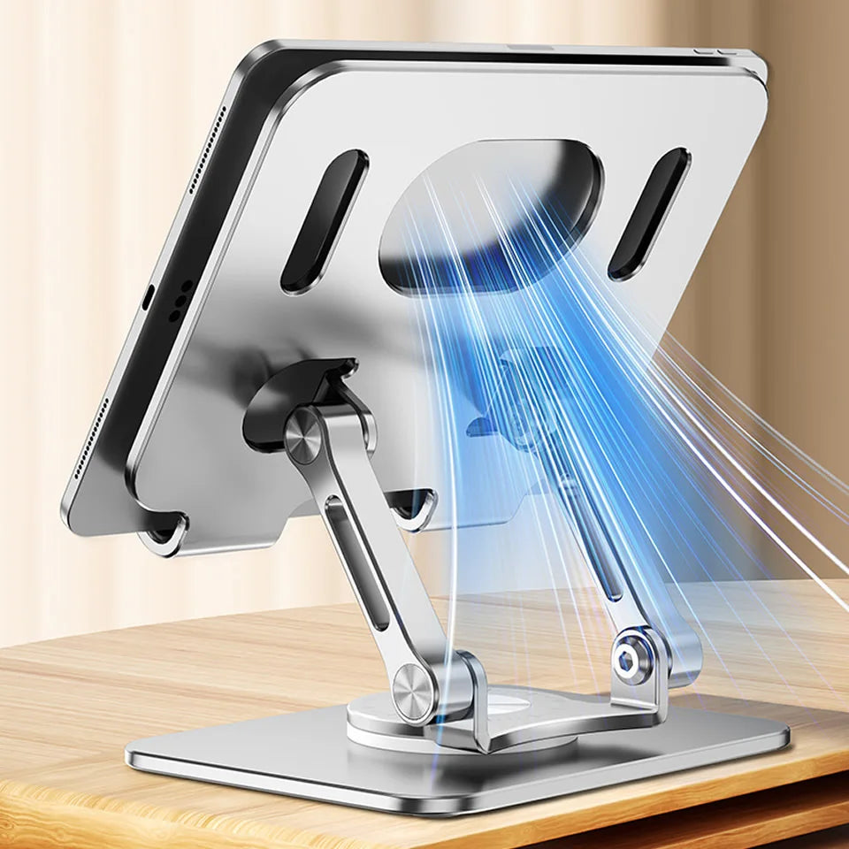 360° Rotating Tablet Stand – Adjustable Foldable Aluminum Holder for iPad Pro, iPad Air, iPad Mini & Smartphones, Desktop Device Stand