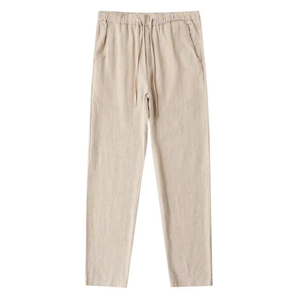 Men's Cotton Linen Pants – Breathable Solid-Color Trousers with Back Pocket, Casual Fitness & Streetwear Pants for Autumn