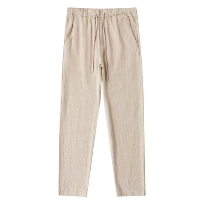 Men's Cotton Linen Pants – Breathable Solid-Color Trousers with Back Pocket, Casual Fitness & Streetwear Pants for Autumn