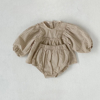 100% Cotton Baby Girl Plaid Blouse & Shorts Set Toddler 2-Piece Summer Outfit