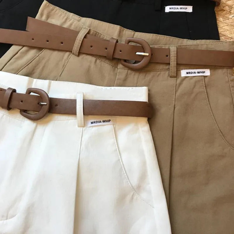 Women’s Wide Leg Shorts Summer Thin Cotton A-Line Zipper Office Lady Casual Loose Shorts