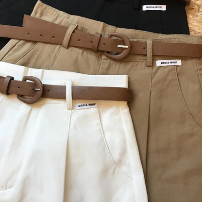 Women’s Wide Leg Shorts Summer Thin Cotton A-Line Zipper Office Lady Casual Loose Shorts
