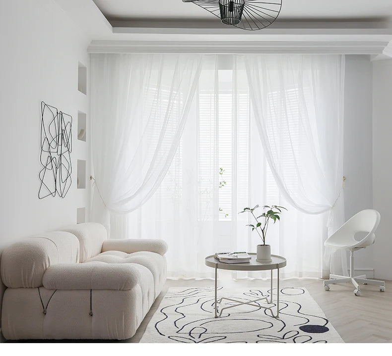 Cortinas de tul blanco transparente modernas – Paneles transparentes para ventanas de sala de estar y dormitorio