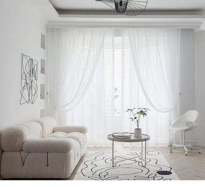 Cortinas de tul blanco transparente modernas – Paneles transparentes para ventanas de sala de estar y dormitorio