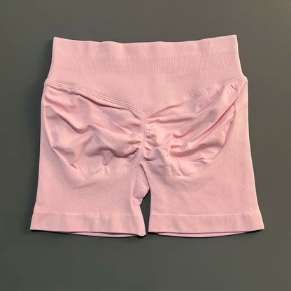 HISTELLO Pantalones cortos de yoga sin costuras de 4.5" para mujer – Pantalones cortos deportivos de talle bajo con efecto fruncido para gimnasio, fitness, correr y ropa deportiva