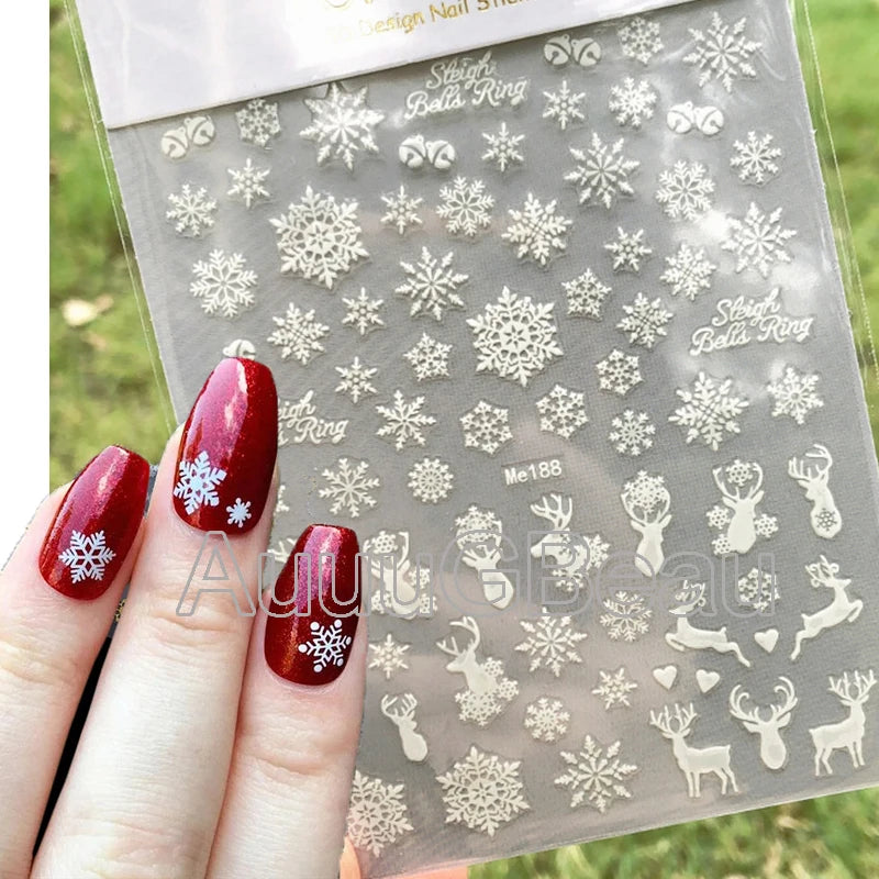 3D Christmas Nail Art Stickers – Snowflake & Winter Tree Nail Decals for Nail Tips Decoration