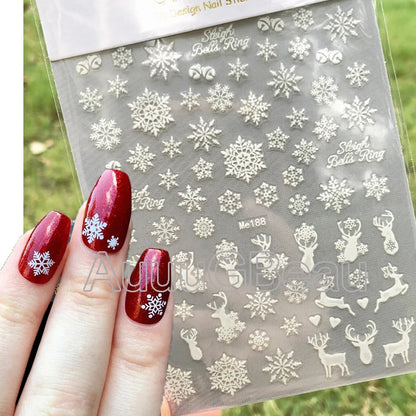 3D Christmas Nail Art Stickers – Snowflake & Winter Tree Nail Decals for Nail Tips Decoration