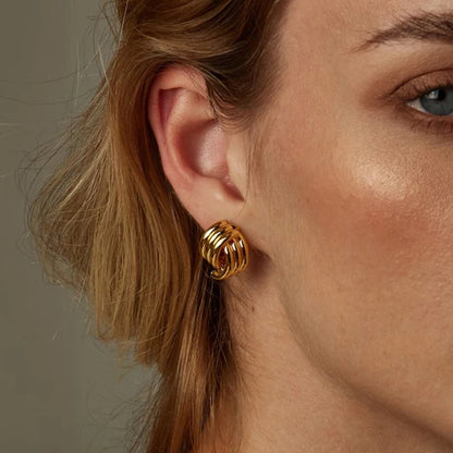 Pendientes de Moda Llamativos de Acero Inoxidable Chapado en Oro Círculo Geométrico Retorcido Vintage para Mujer