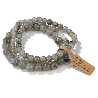 Set de 3 Pulseras de Cuentas de Piedra Natural – Agate Musgoso Indio, Rodonita y Cuarzo Cristal de 4mm/6mm/8mm para Hombres y Mujeres