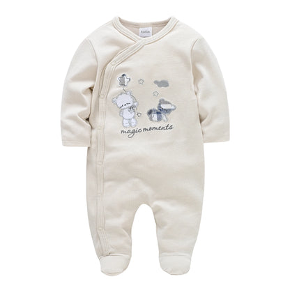 Spring Baby Boy Cotton Romper – Blue Bear Print Knit Jumpsuit & Newborn Overalls Pajamas, Soft Casual Outfit for Infants & Toddlers