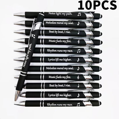 5/10PCS Love Music Engraved Metal Pens – Music Phrase Ballpoint Writing Pens with Touch Screen Stylus for Gifts