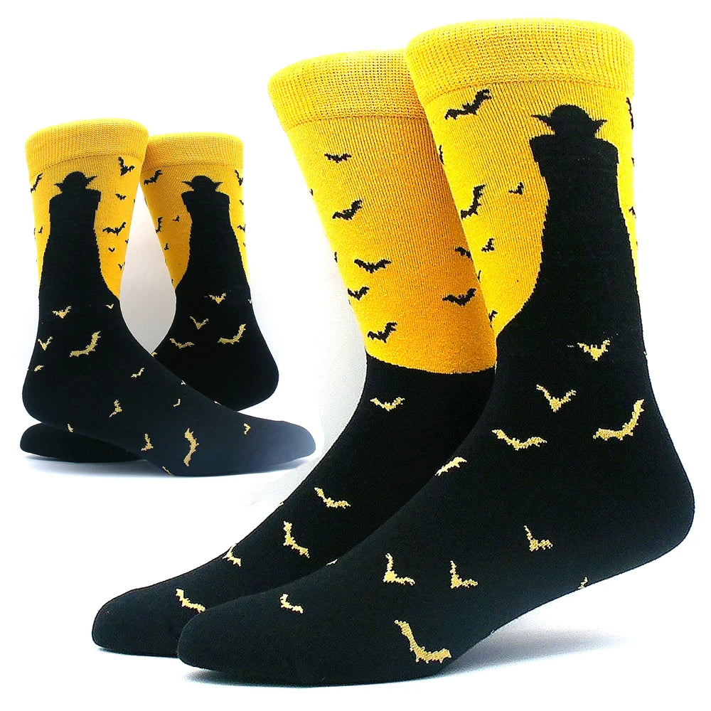 Funny Colorful Hip Hop Socks – Combed Cotton Animal, Astronaut & Geometric Print Socks for Men & Women, Business Dress Wear
