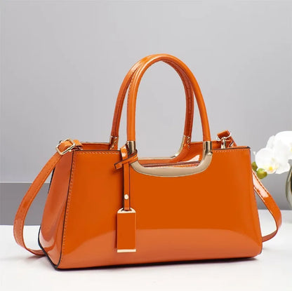 Women's Glossy Leather Tote Bag – Large Square Shoulder & Crossbody Handbag, Stylish Fashion Purse for Everyday Use
