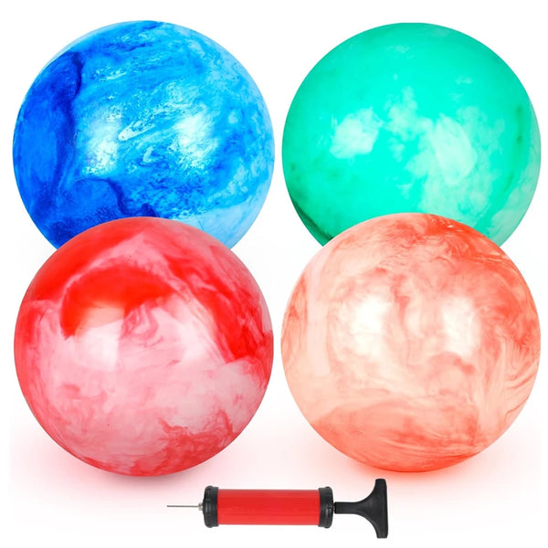 2/4PCS Bouncing Ball with Pump – 8.7 inch Marbleized Rubber Inflatable Bouncy Kick Ball, Summer Outdoor Game Toy for Kids