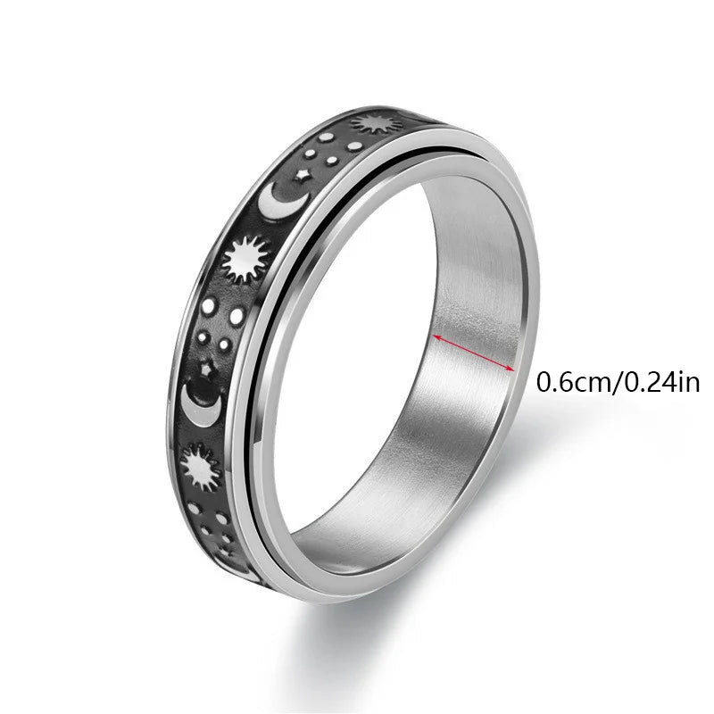 Vintage Sun Moon Star Spinner Ring – Stainless Steel Rotating Promise Band for Men & Women | Anniversary Statement Jewelry Gift