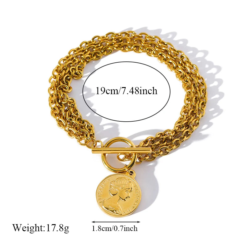 Pulsera de acero inoxidable 316L con dijes de estrellas de mar, luna y estrellas doradas – Cadena de muñeca moderna para mujer, regalo de joyería para fiestas