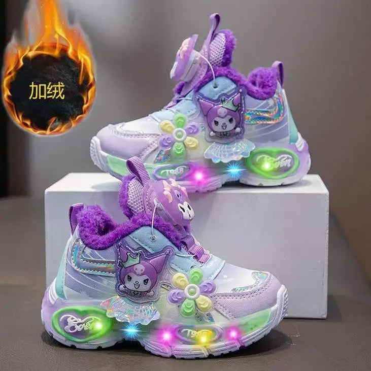 Kuromi Girls' LED Light-Up Sneakers – Cute Sanrio Walking Shoes with Comfortable Design for Kids, Outdoor Sports & Casual Wear
