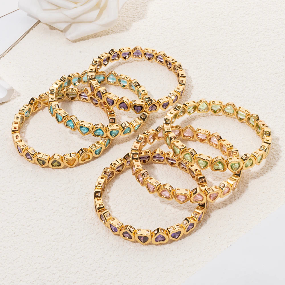 Brazalete de puño elástico para mujer 2024 Gold Love con diamantes de imitación color melocotón, joyería de moda