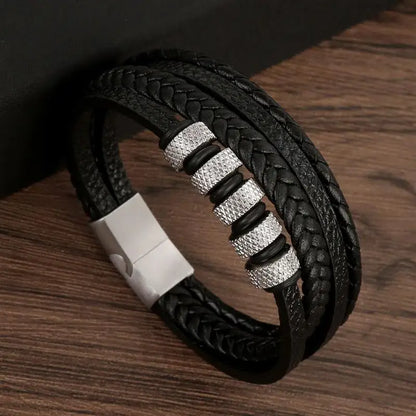 Pulsera de cuero clásica para hombre – Pulsera multicapa tejida a mano para hombre | Accesorio de joyería de moda casual, regalo