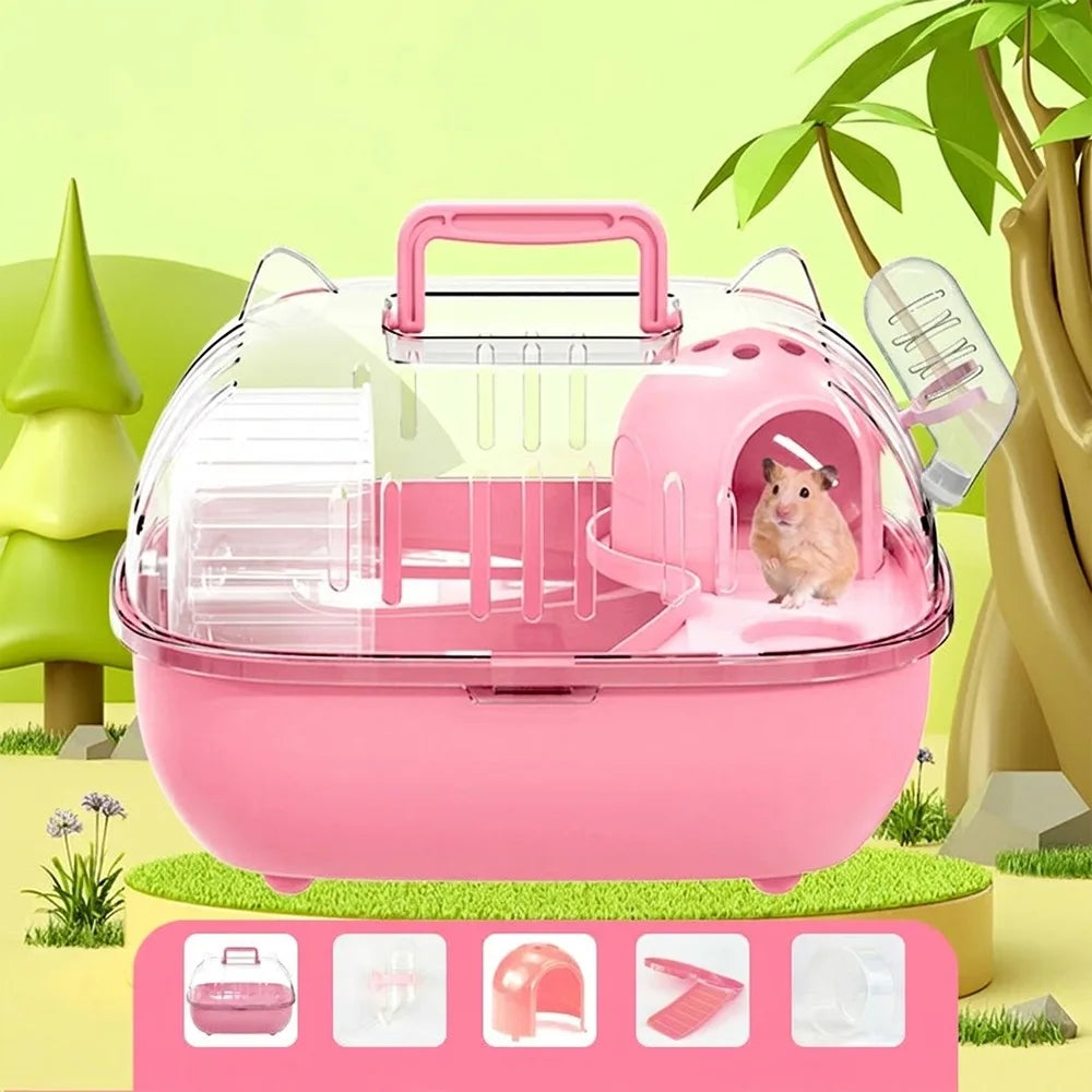 Transparent Hamster Carrier Box – Large Space Ventilated Travel Cage with Escape-Proof Design, Handheld Small Animal Habitat
