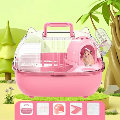 Transparent Hamster Carrier Box – Large Space Ventilated Travel Cage with Escape-Proof Design, Handheld Small Animal Habitat