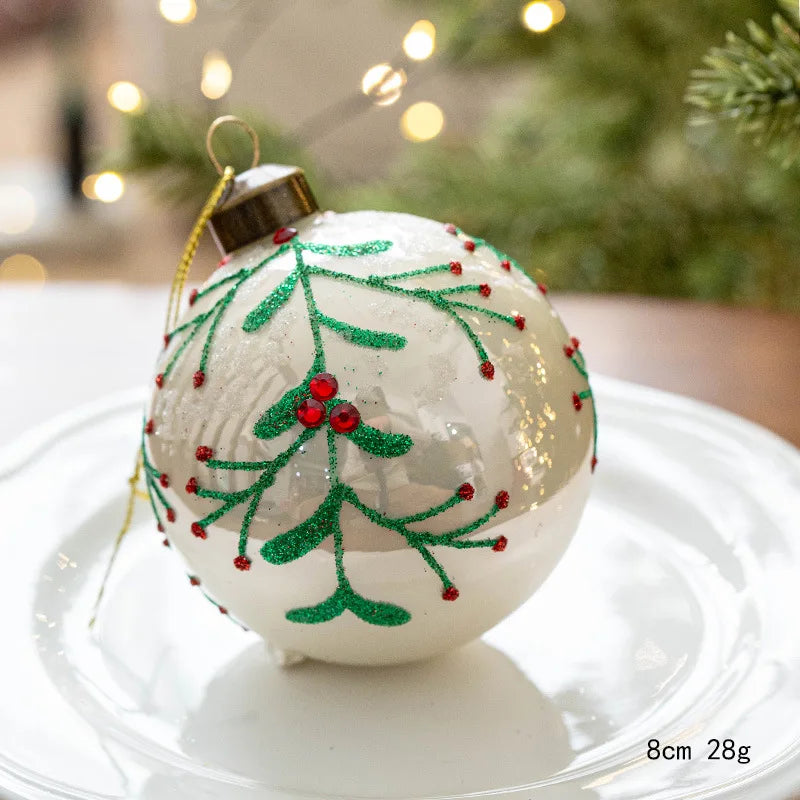 8CM Hand-Painted Glass Ball Christmas Ornaments – Decorative Hanging Pendants for Christmas Tree, Window Display & Holiday Home Decor