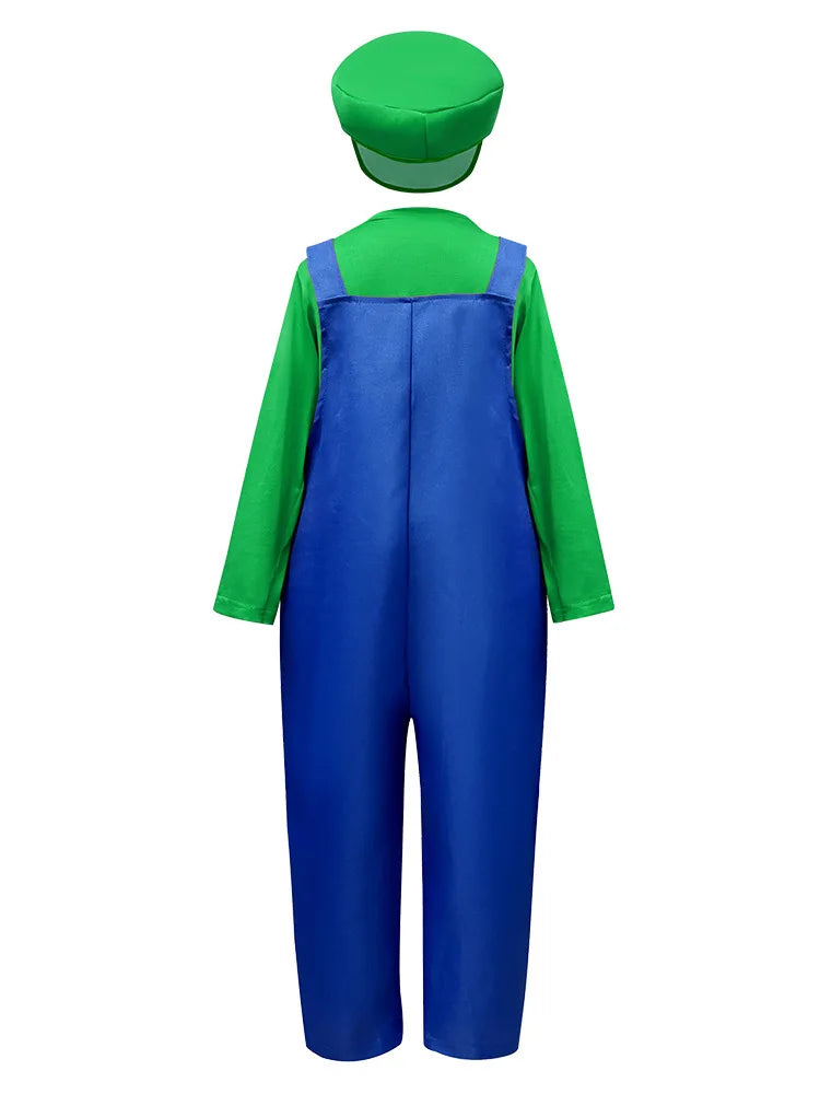 Plumber Cosplay Costume Bodysuit – Children’s Overalls Outfit for Boys & Girls Stage Performance, Anime Roleplay & Funny Party Wear