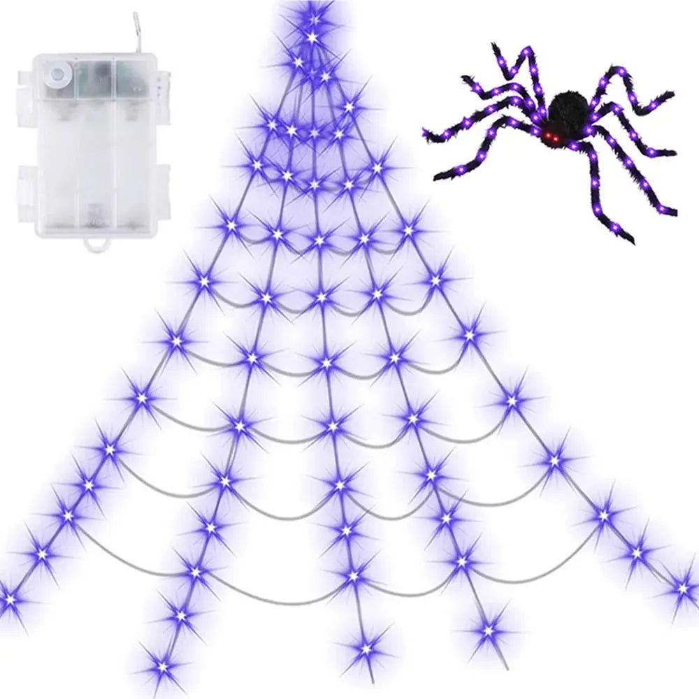 5M 250 LED Halloween Spider Web Lights – Waterproof 8-Mode Spider Net String Lights with Giant Scary Spider for Party Decor