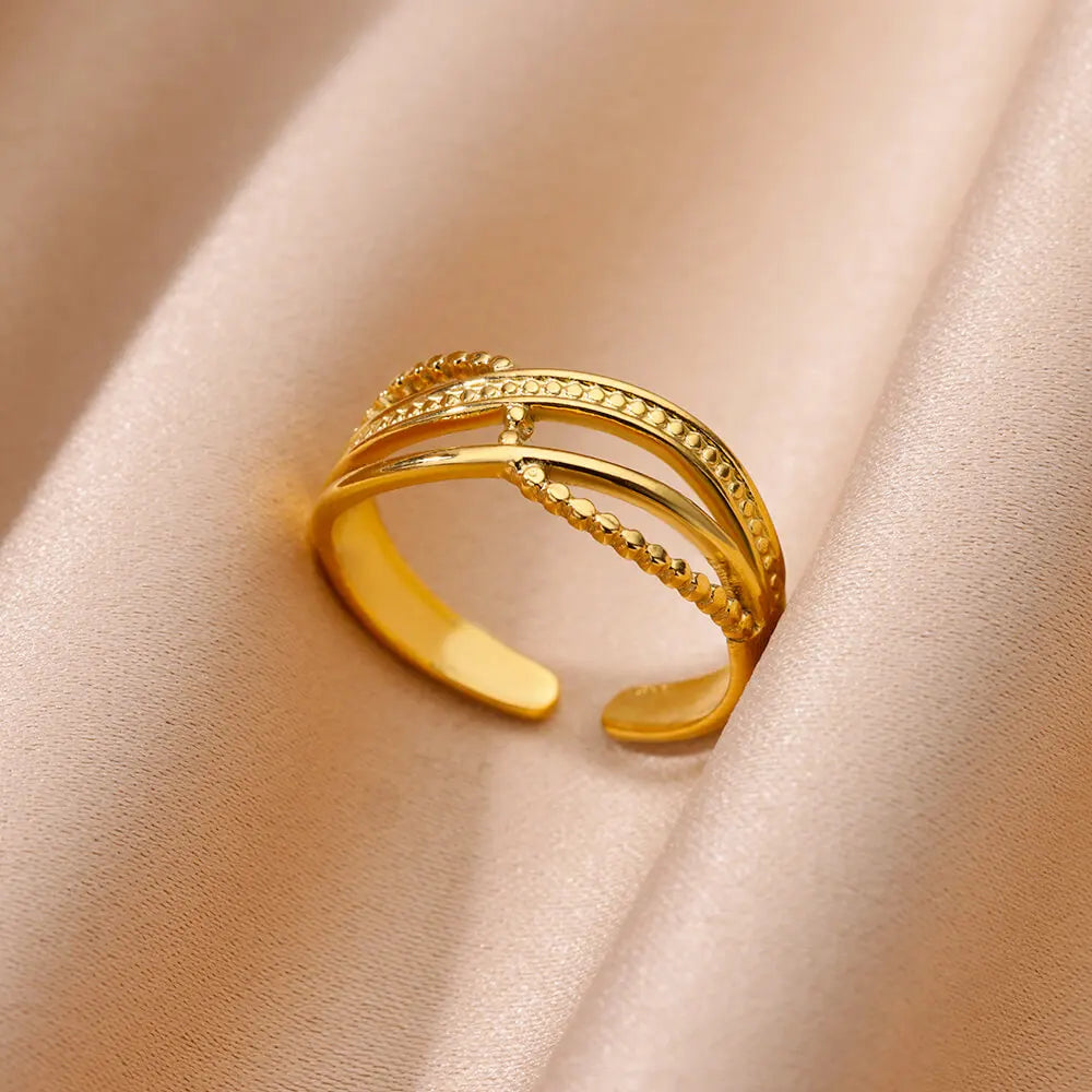 Anillo abierto grueso dorado vintage – Anillo llamativo geométrico de acero inoxidable para mujer