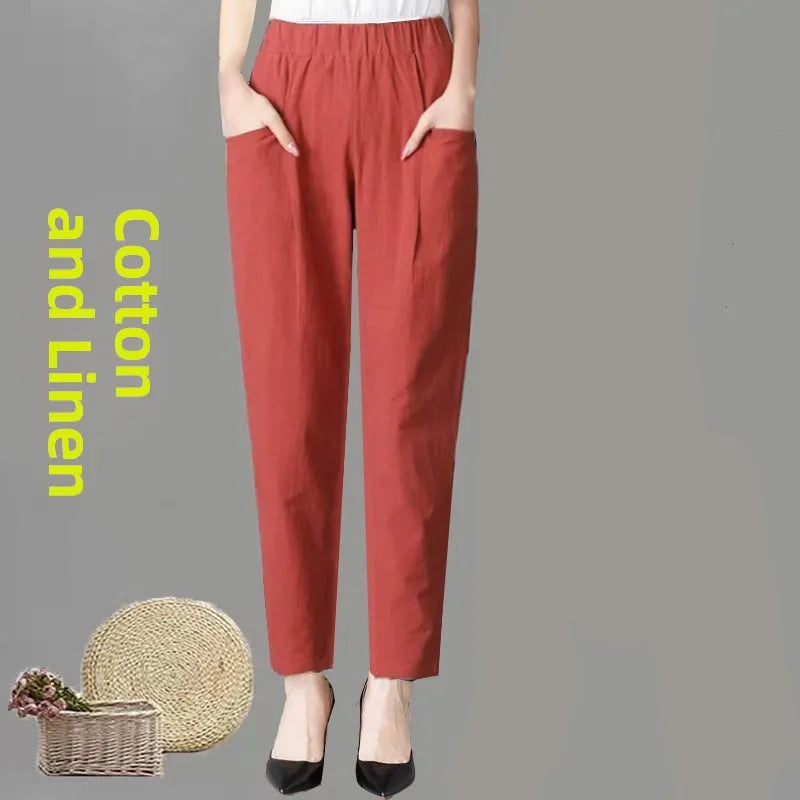 Women's Summer Cotton Harem Pants – Lightweight Loose High-Waist Cropped Trousers, Korean-Style Casual Plus Size Pants