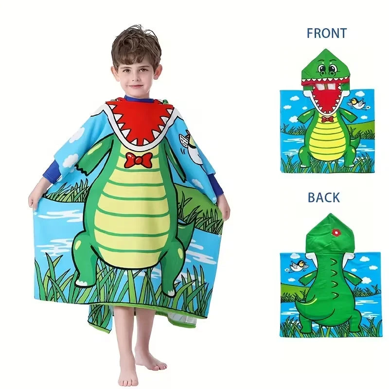 Kids Cartoon Hooded Bathrobe Towel – Quick Dry Absorbent Wearable Blanket Cape for Boys & Girls
