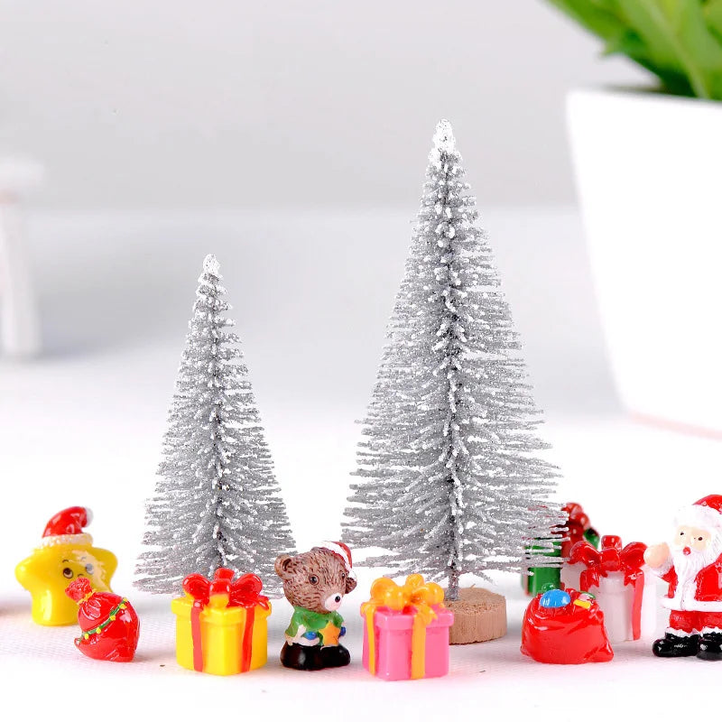 6PCS Mini Christmas Trees – PVC Micro Landscape Xmas Tree Decorations in 7CM/9CM Sizes for Home, Navidad & Holiday Gifts