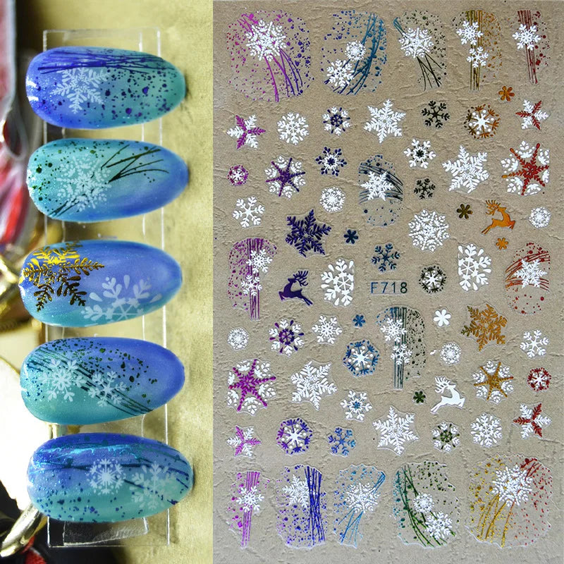 3D Christmas Nail Art Stickers – Snowflake & Winter Tree Nail Decals for Nail Tips Decoration