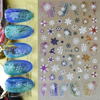 3D Christmas Nail Art Stickers – Snowflake & Winter Tree Nail Decals for Nail Tips Decoration