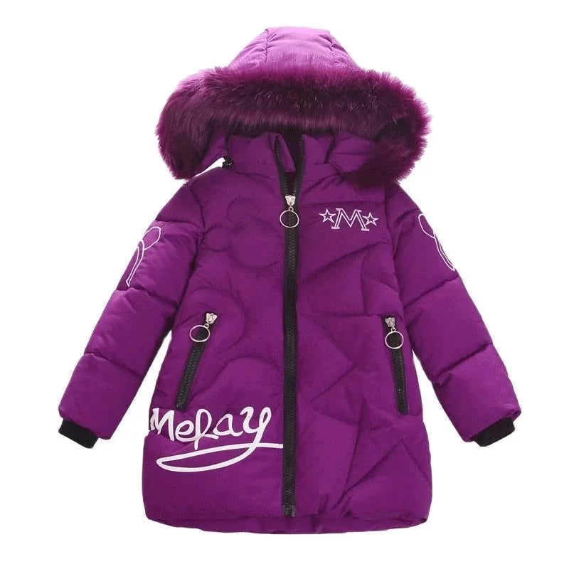 dsGirls Winter Jacket 3-12 Years, Thick Warm Hooded Coat with Zipper, Waterproof Autumn and Christmas Outerwear for Ki