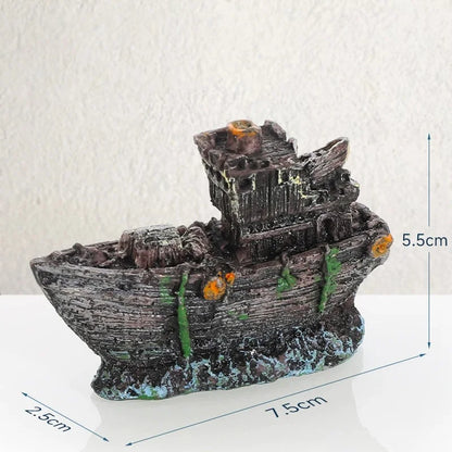 Retro Resin Ship Aquarium Ornament – Hollow Boat Fish Hiding Cave, Non-Toxic Fish Tank Decoration for Aquascaping & Underwater Landscaping