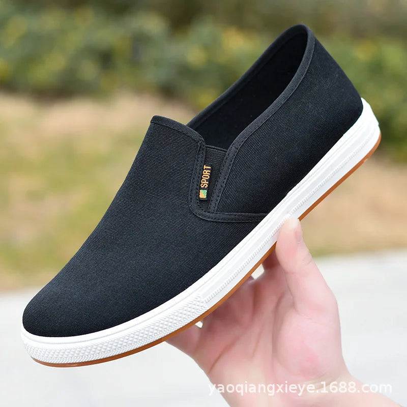 Men's Canvas Slip-On Sneakers – Lightweight Vulcanized Casual Flat Shoes, Comfortable Everyday Walking Footwear