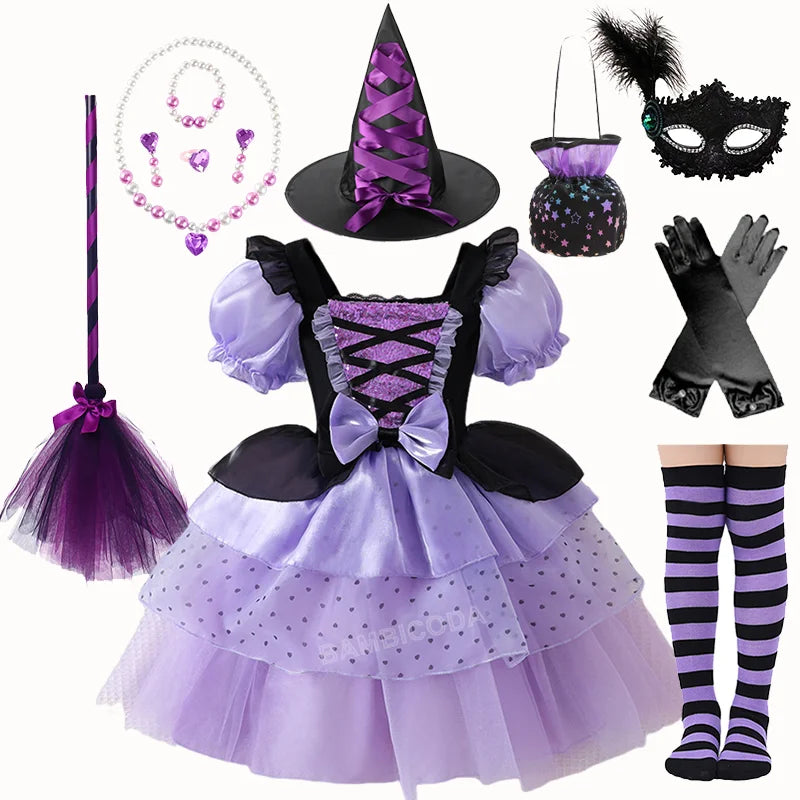 2026 Gothic Lolita Witch Costume Dress – Japanese-Inspired Ruffle Bow Princess Dress for Halloween, Christmas & Parties
