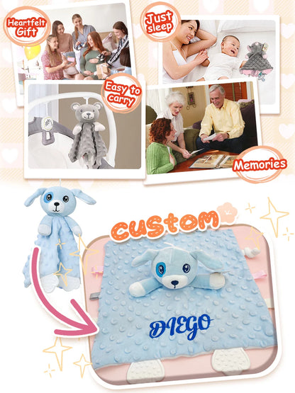 Couverture et doudou personnalisés avec prénom de bébé – Ensemble doux en minky à pois, 2-en-1, cadeau de naissance personnalisé pour garçons et filles