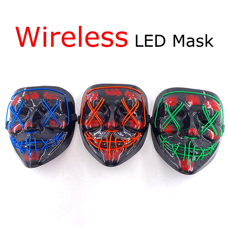 Masque LED sans fil Purge – Masque néon lumineux pour Halloween, fêtes et festivals