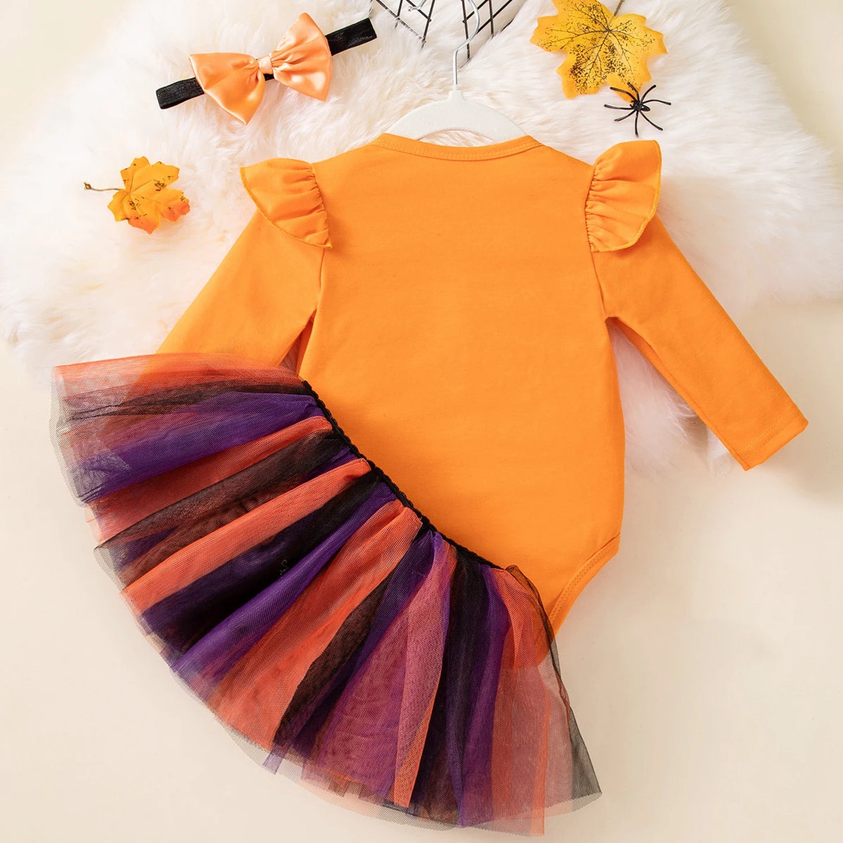 My First Halloween Baby Girl Costume – Long-Sleeve Ghost Bodysuit with Tutu Skirt, Bow Headband, 0–3M Infant Outfit